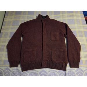 Barbour Jumper Wool Cardigan Sweater Button Insulated Lined 3 Pocket Burgundy